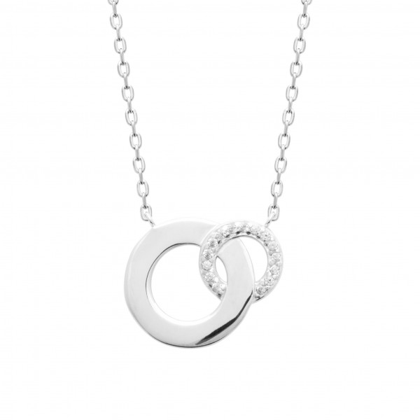 Collier argent femme pendentif double anneaux et oxydes de zirconium Influences