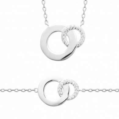 Collier argent femme pendentif double anneaux et oxydes de zirconium Influences