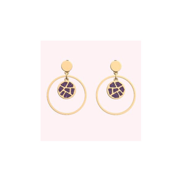 Boucles d'oreilles Femme Or Cadettes Girafe Laque violette