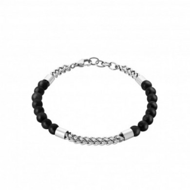 Bracelet homme acier inoxydable et pierres agate noire Influences