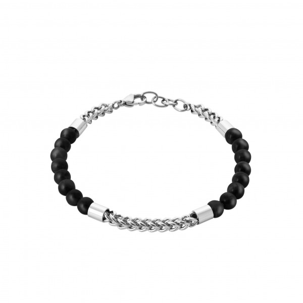 Bracelet homme acier inoxydable et pierres agate noire Influences