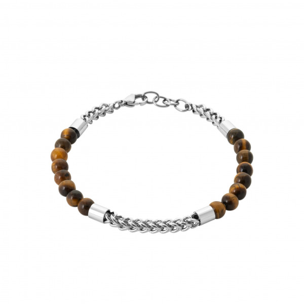 Bracelet homme acier inoxydable et pierres oeil de tigre Influences