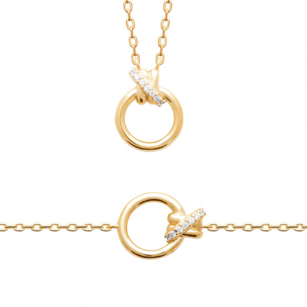 Collier or femme pendentif rond et oxydes de zirconium Influences