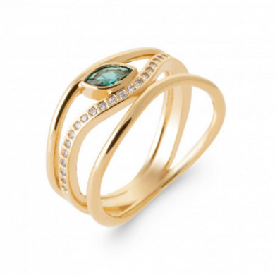 Bague or femme oxydes de zirconium blanc et turquoise Influences