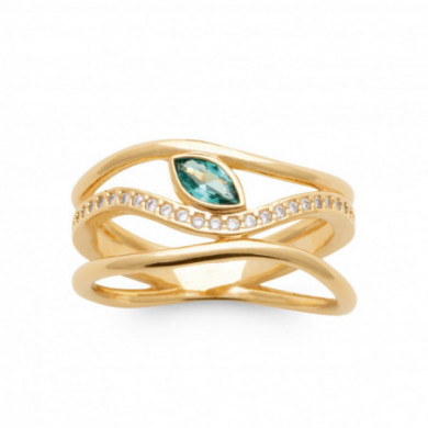 Bague or femme oxydes de zirconium blanc et turquoise Influences