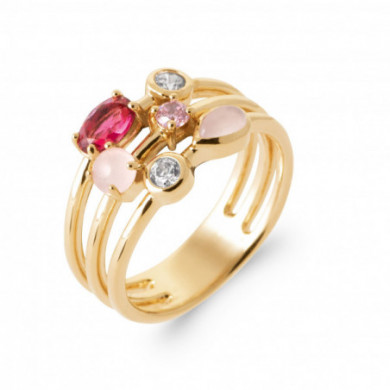 Bague or femme oxydes de zirconium et quartz rose Influences