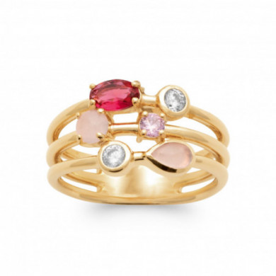 Bague or femme oxydes de zirconium et quartz rose Influences