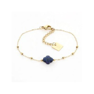 ZAG BIJOUX Bracelet femme or acier inoxydable trèfle Lapis Lazuli Velasquez