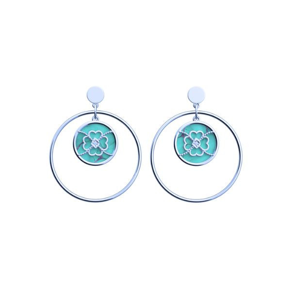 Boucles d'oreilles Femme Argent Georgettes "Porte-Bonheur Trèfle" turquoise