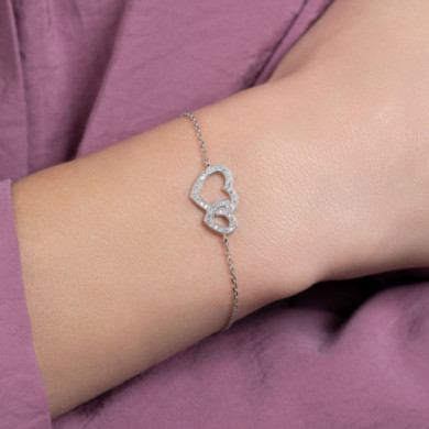 Bracelet argent femme coeurs et oxydes de zirconium Influences