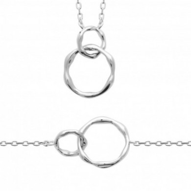 Collier argent femme pendentif doubles cercles entrelacés martelé Influences