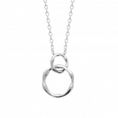 Collier argent femme pendentif doubles cercles entrelacés martelé Influences