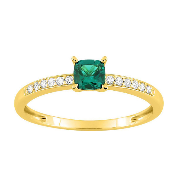 Bague femme Or jaune 9 carat Emeraude ronde et diamants