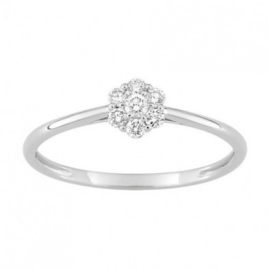 Bague femme Or blanc fleur diamants 9 carat