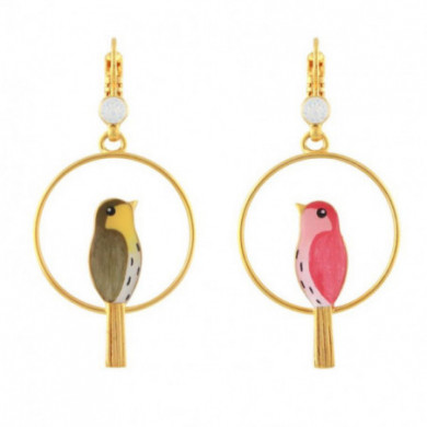 Boucles d’oreilles femme or Oiseaux multicolore Pia-pia TARATATA Bijoux