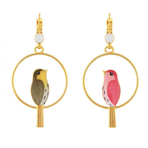 Boucles d’oreilles femme or Oiseaux multicolore Pia-pia TARATATA Bijoux