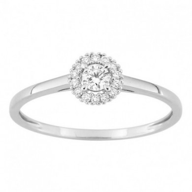 Bague femme Or blanc entourage diamants 9 carat