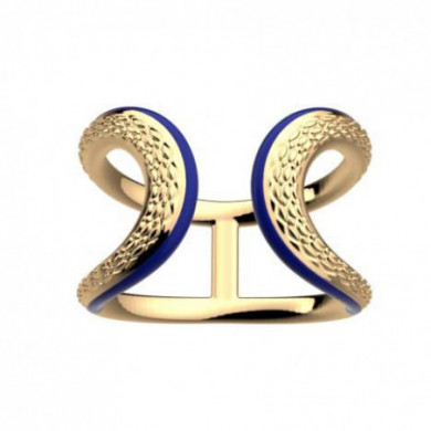 Bague or CADETTES Reptile laque bleu marine