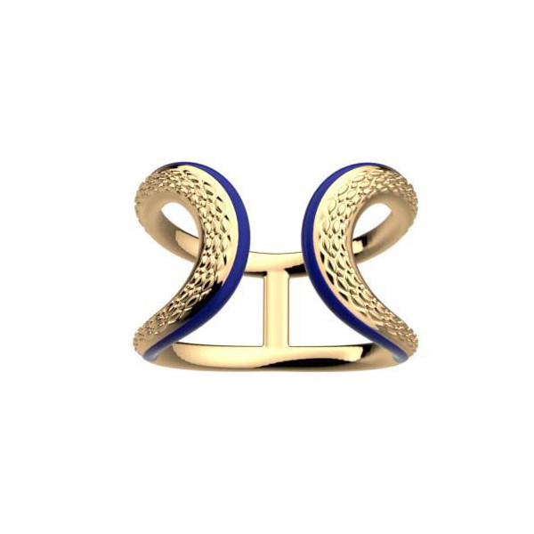 Bague or CADETTES Reptile laque bleu marine