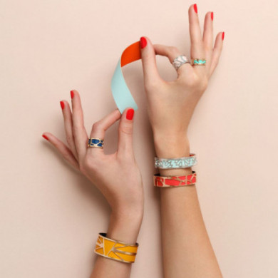 Cuir bracelet GEORGETTES Bleu pastel et Rose paillettes