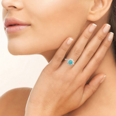 Bague femme argent pierre naturelle amazonite bleu turquoise Influences