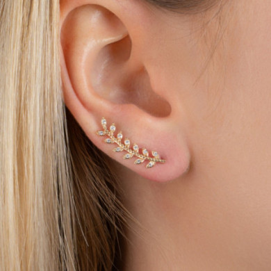 Boucles contour d'oreilles or femme laurier Influences