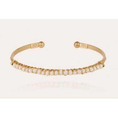 Bracelet or femme jonc perles blanche GAS Bijoux Lyre