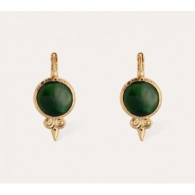 Boucles d’oreilles or femme pierre fine verte GAS Bijoux Serti