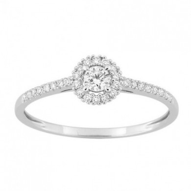 Bague femme Or blanc entourage accompagné diamants 9 carat