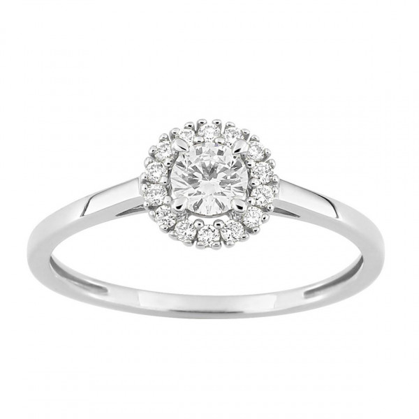 Bague femme Or blanc entourage diamants 9 carat