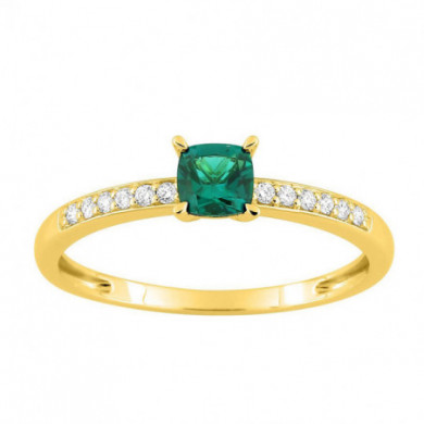 Bague femme Or jaune 9 carat Emeraude ronde et diamants