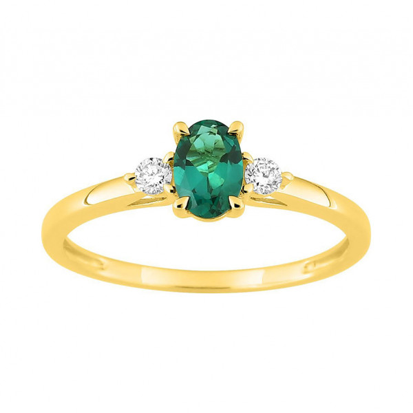 Bague femme Or jaune 9 carat Emeraude ovale et diamants