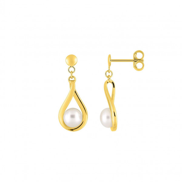 Boucles d'oreilles or 18 carats pendantes goutte perles de culture